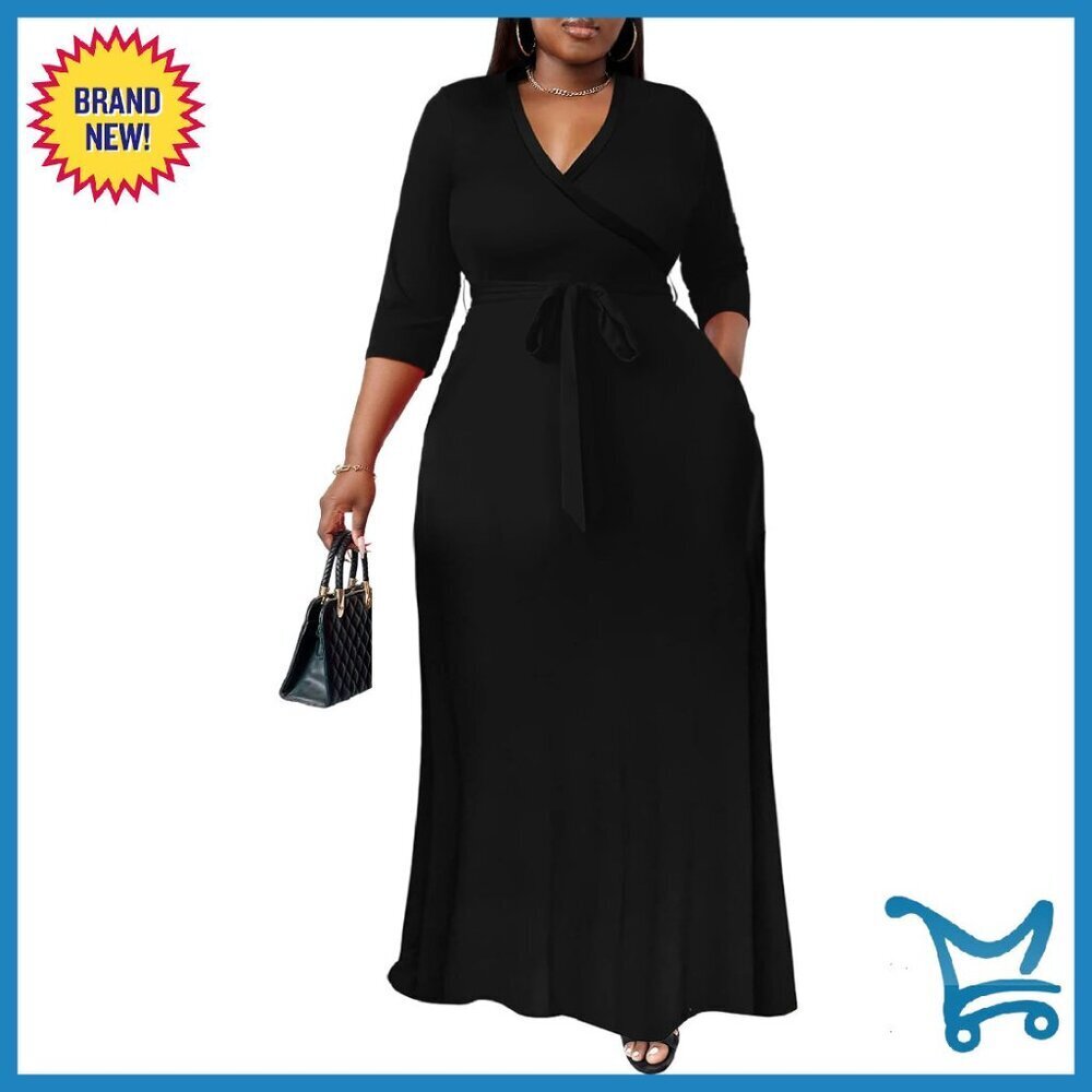 Plus Size Maxi Dress 3/4 Sleeve Flowy Long with Belt XL-6XL